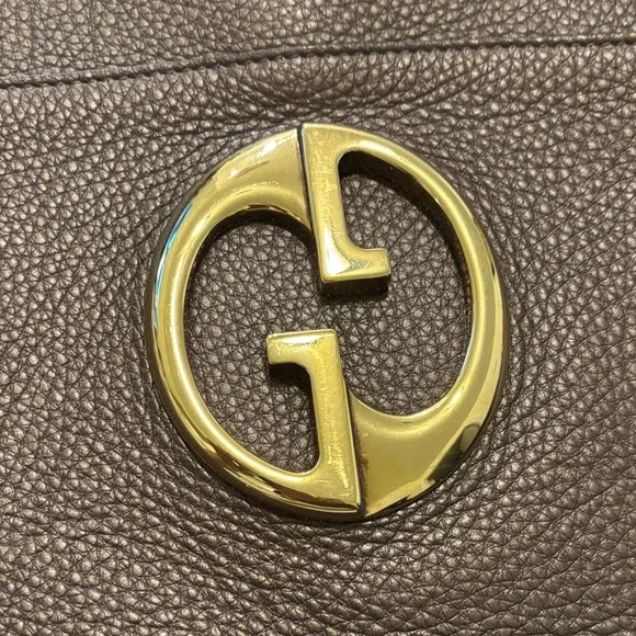 Gucci Dark Brown Pebbled Leather Satchel with Gold Double G Emblem - Picture 4 of 4